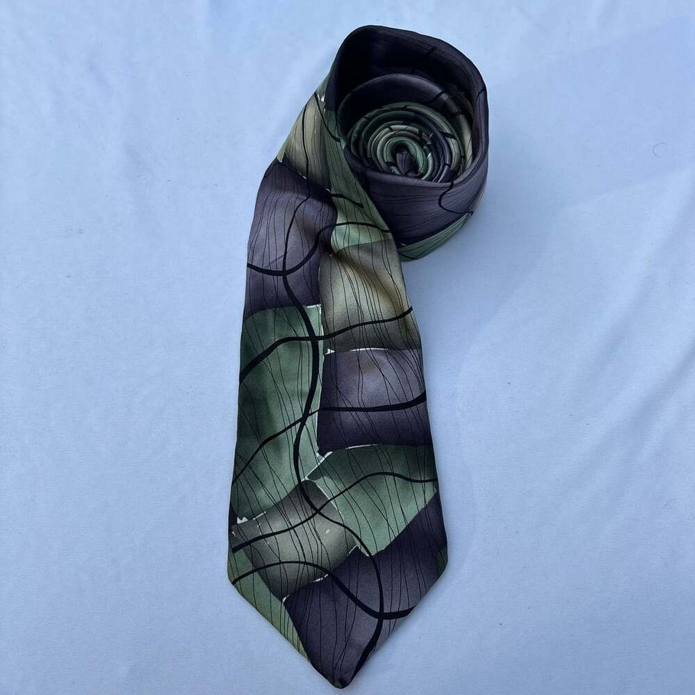 J. Garcia Moon Mountains Collection Fifty-One Silk Green Purple Necktie - Picture 2 of 8